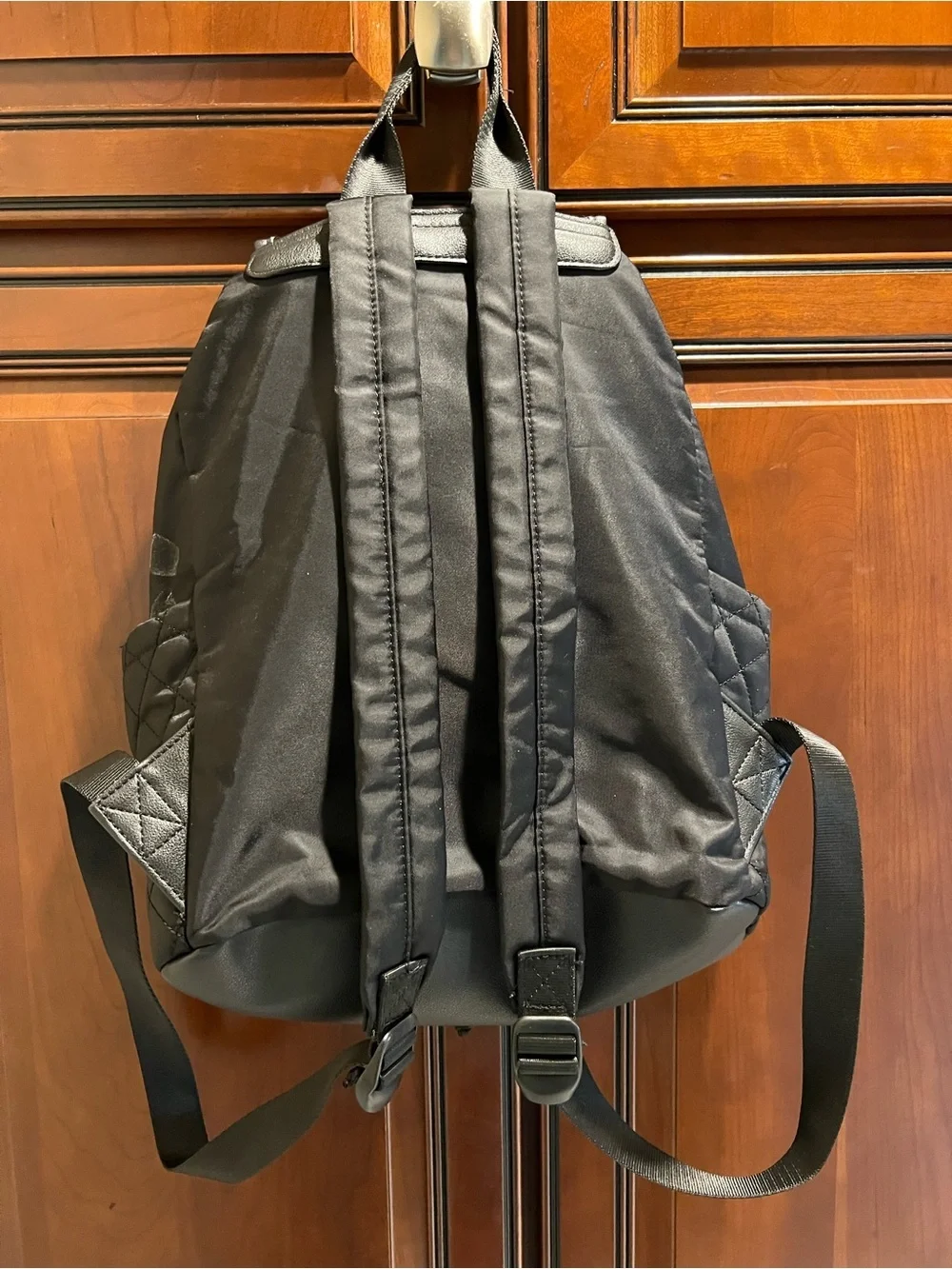 Juicy Couture Vintage Quilted Black Backpack w/Heart Patch Snap Flap Closure